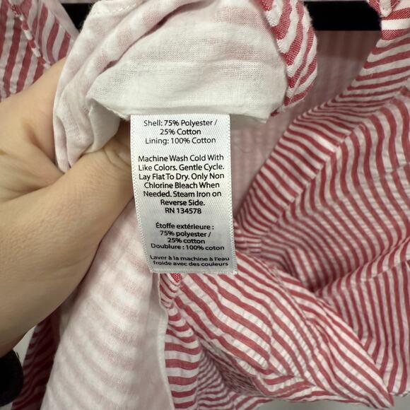 Vineyard Vines Red White Cotton Blend Searsucker V-Neck Collared Mini Dress 4 - Picture 6 of 6